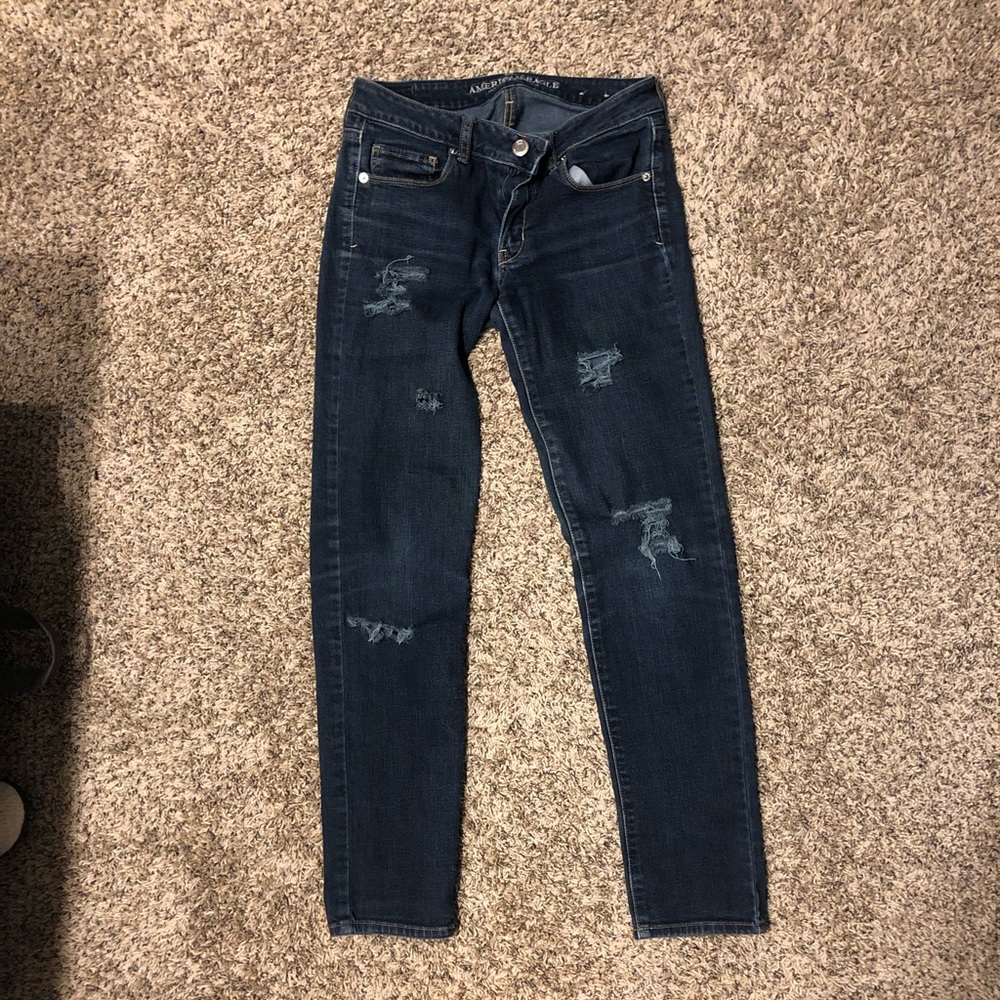 American eagle dark ripped jeans!